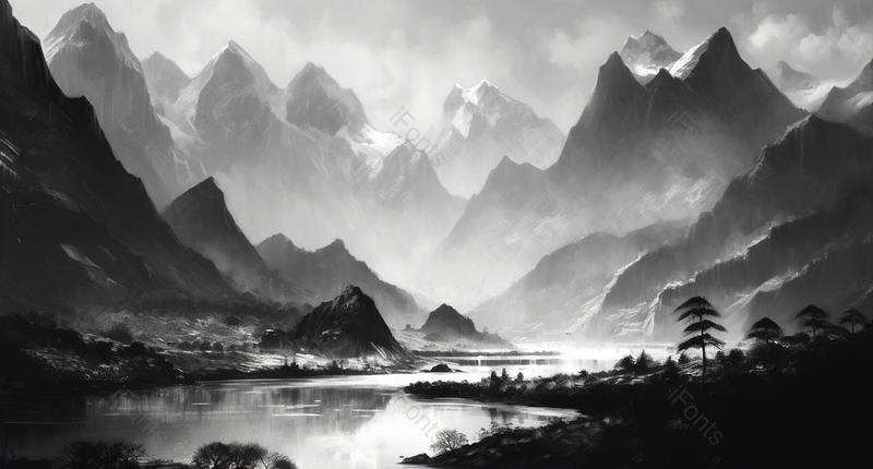 天山雪山新中式水墨意境山水画,插画/手绘图,插画/手绘图库,插画/手绘图下载,插画/手绘